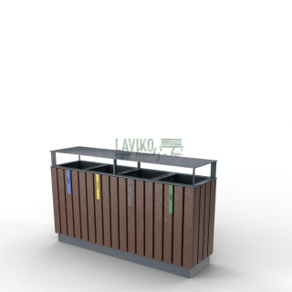 Venkovní odpadkový koš RECYCLON na tříděný odpad, se stříškou, 5 x 65 litrů