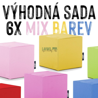 VÝHODNÁ SADA - 6x Sedací taburet KUBI, PUR pěna, mix barev