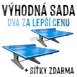 VÝHODNÁ SADA - 2x Betonový stůl na stolní tenis, modrý + síťky zdarma