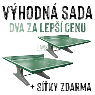 VÝHODNÁ SADA - 2x Betonový stůl na stolní tenis, zelený + síťky zdarma