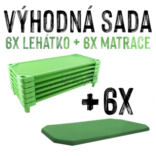 VÝHODNÁ SADA - 6x Dětské lehátko s matrací LEONTÝNKA, zelené