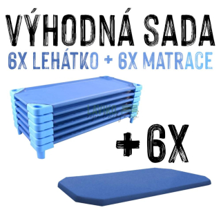 VÝHODNÁ SADA - 6x Dětské lehátko s matrací LEONTÝNKA, modré