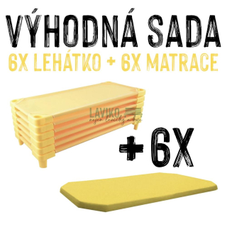 VÝHODNÁ SADA - 6x Dětské lehátko s matrací LEONTÝNKA, žluté