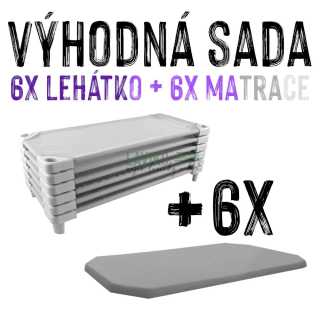 VÝHODNÁ SADA - 6x Dětské lehátko s matrací LEONTÝNKA, šedé