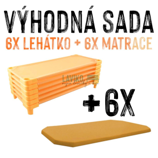 VÝHODNÁ SADA - 6x Dětské lehátko s matrací LEONTÝNKA, oranžové