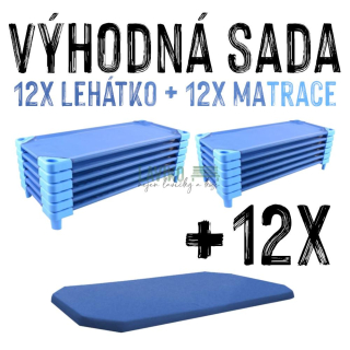 VÝHODNÁ SADA - 12x Dětské lehátko s matrací LEONTÝNKA, modré