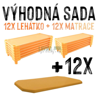 VÝHODNÁ SADA - 12x Dětské lehátko s matrací LEONTÝNKA, oranžové