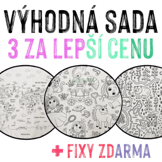 VÝHODNÁ SADA - 3x kobercové OMALOVÁNKY (princezny, kempování, letem světem)