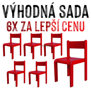 VÝHODNÁ SADA - 6x Dětská buková židle NORA, celobarevná, červená