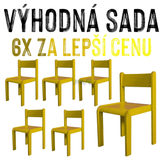 VÝHODNÁ SADA - 6x Dětská buková židle NORA, celobarevná, žlutá