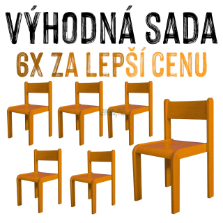 VÝHODNÁ SADA - 6x Dětská buková židle NORA, celobarevná, oranžová