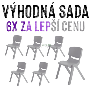 VÝHODNÁ SADA - 6x Dětská plastová židle LANA, šedá