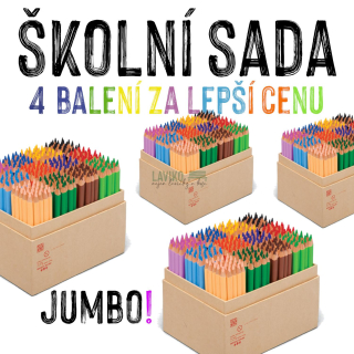 ŠKOLNÍ SADA - 4x Sada pastelky JUMBO, 12 barev, 300 kusů v krabičce (1200 ks celkem)